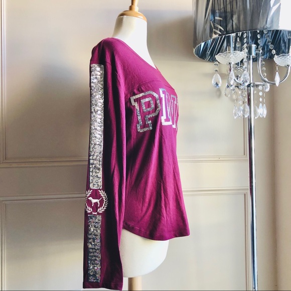 VS PINK Bling Maroon Long Sleeve Tee & Legging SET - Picture 5 of 16